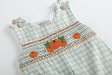 Load image into Gallery viewer, Sage Green Plaid Pumpkin Smocked Overalls - Lil Cactus
