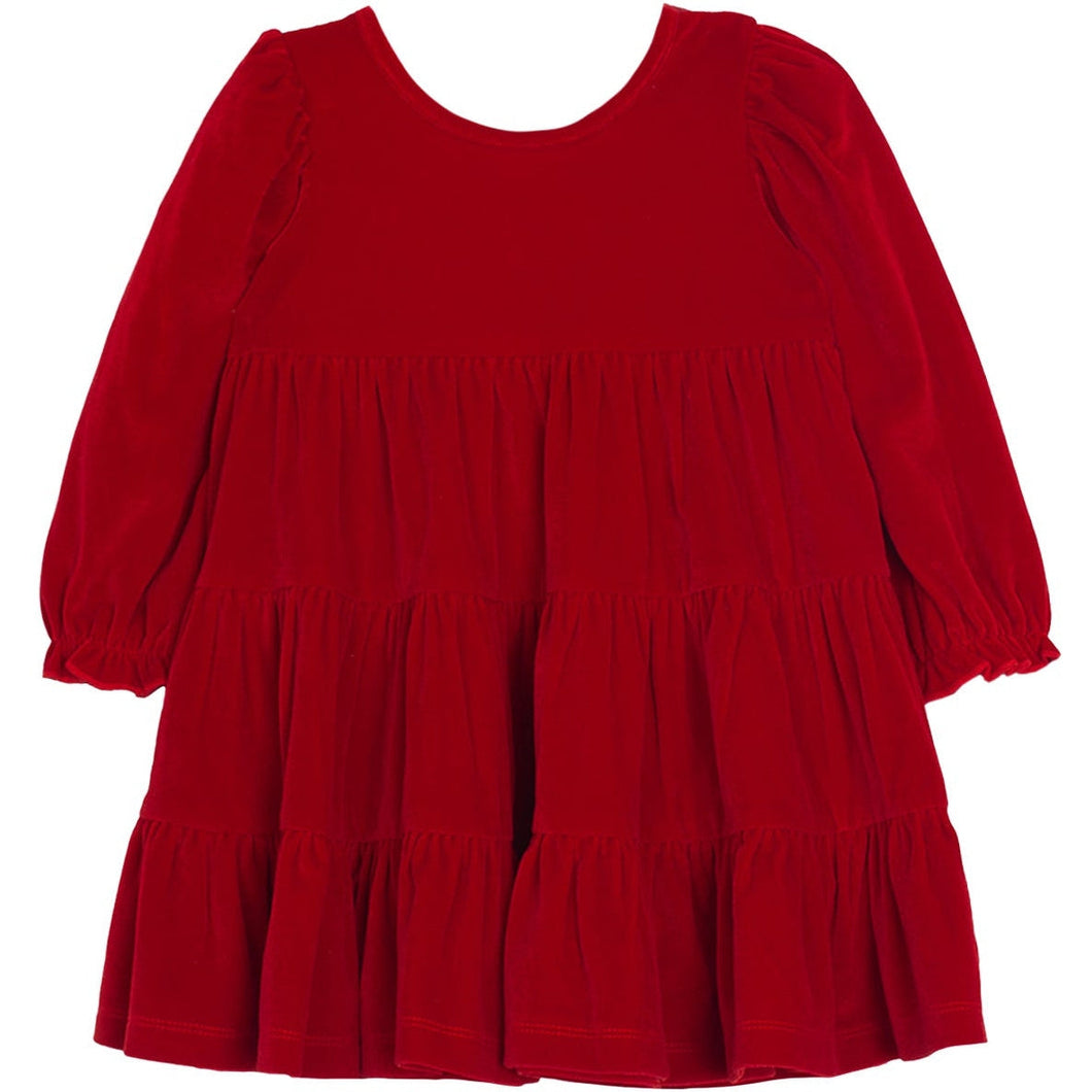 Red - Noella Long Sleeve Velvet Dress - Isobella and Chloe