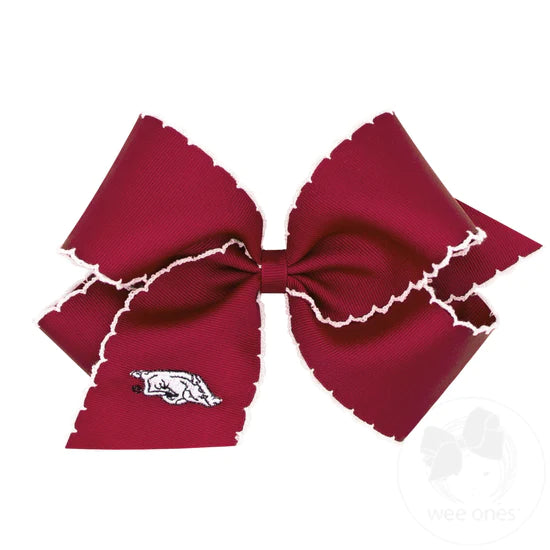 Razorback King Grosgrain Hair Bow with Moonstitch Edge and Embroidered Collegiate Logo