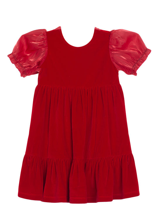 Red - Noella Organza Sleeve Velvet Dress - Isobella and Chloe