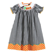 Load image into Gallery viewer, LIL Cactus - Gingham &#39;Booo&#39; Smocked Bishop Dress
