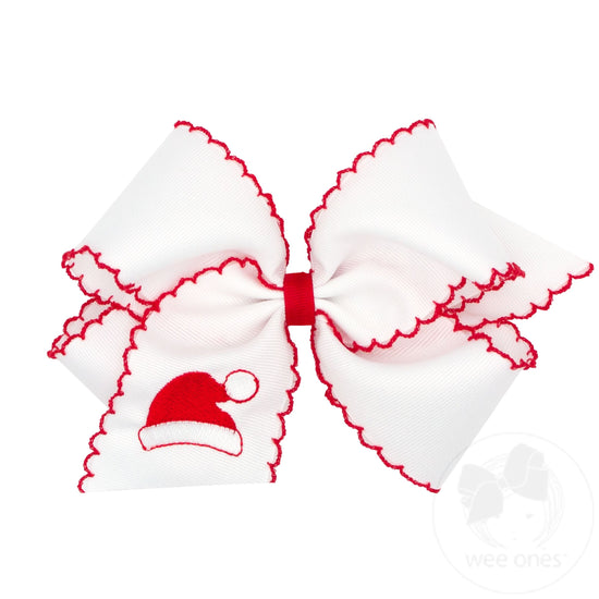 King Grosgrain Hair Bow with Moonstitch Edge and Christmas-themed Embroidery -  Hat