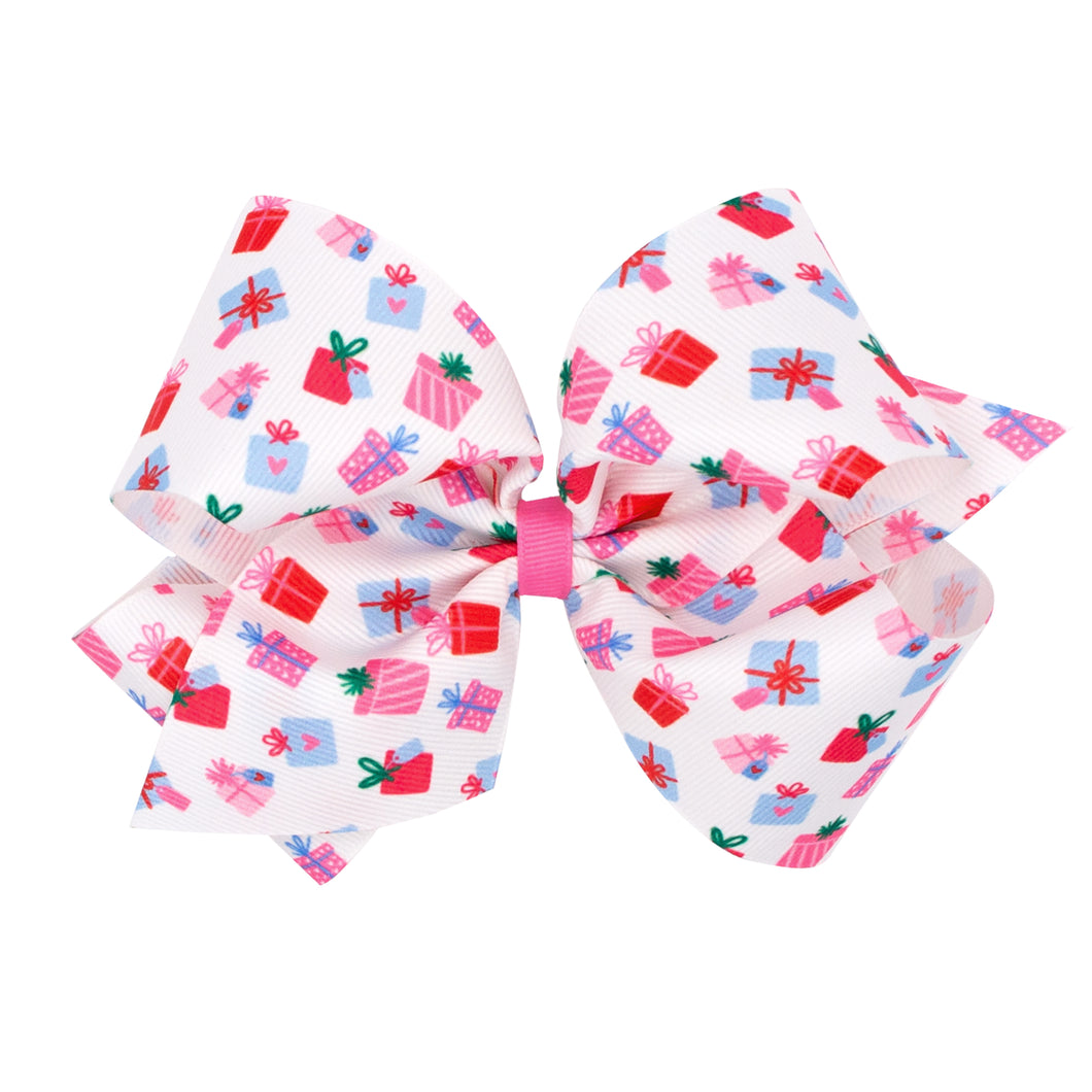 King Grosgrain Pink-themed Christmas Novelty Print Hair Bow