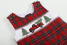 Load image into Gallery viewer, LIL Cactus - Red Plaid Truck &amp; Tree Smocked Overalls
