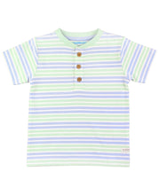 Load image into Gallery viewer, Surf Crew Stripe Short Sleeve Knit Henley: Blue

