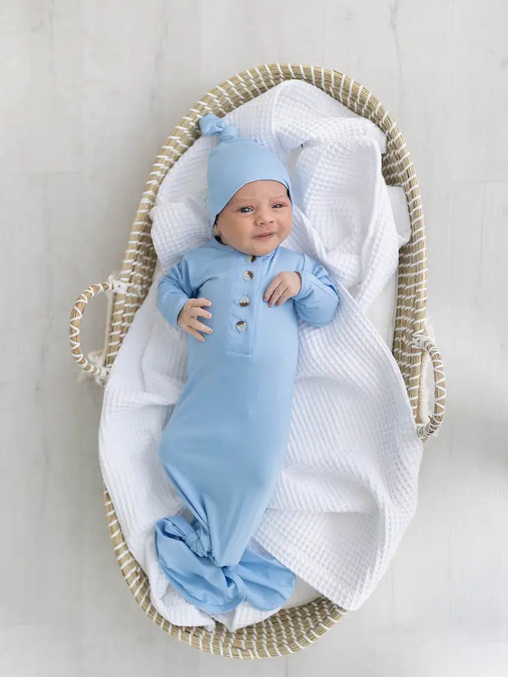 Knotted Baby Gown and Hat Set (Newborn - 3 mo.) - Baby Blue
