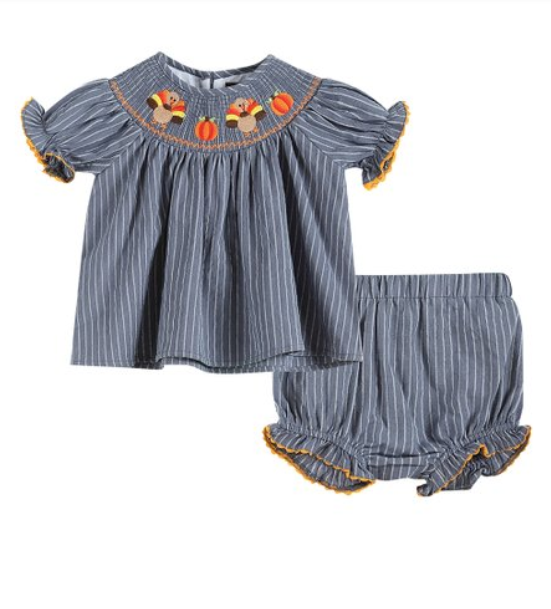 LIL Cactus - Stripe Turkey Smocked Top and Bloomers