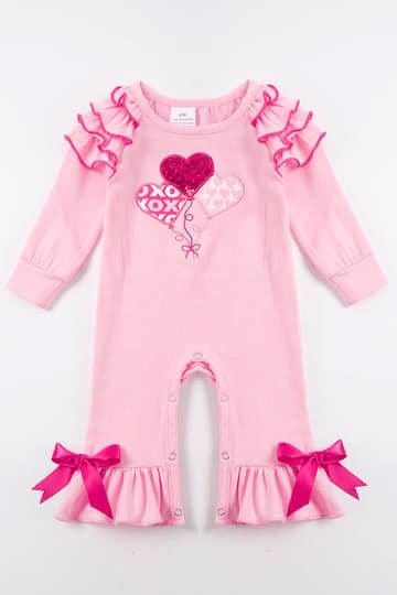 Pink XOXO Heart Applique Baby Romper