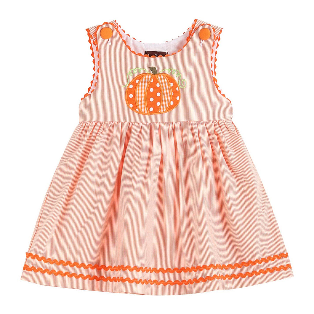 LIL Cactus - Orange Pinstripe Pumpkin Embroidered A-Line Dress