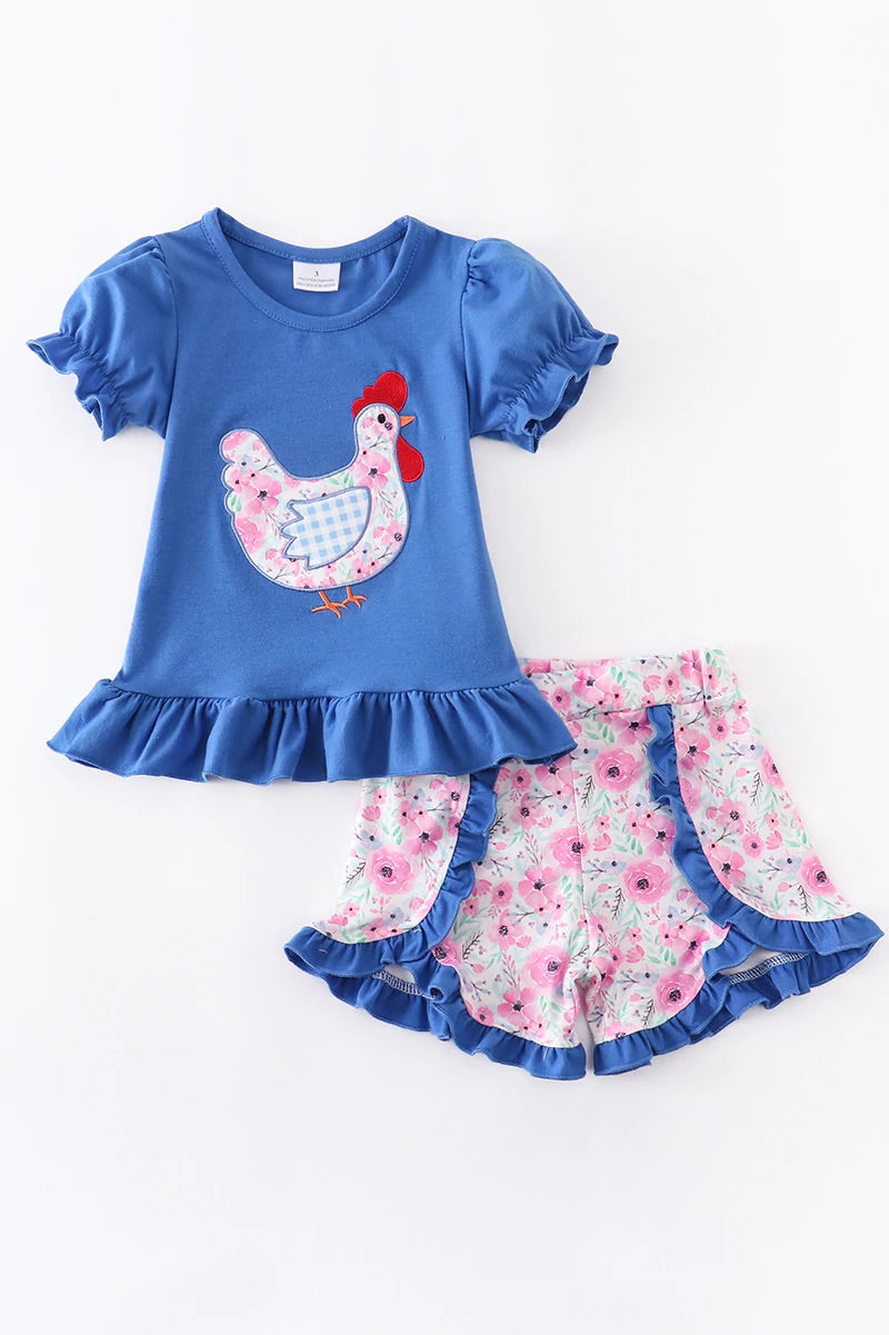 Blue Floral and Chicken Set