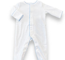 Load image into Gallery viewer, Organic Cotton with Blue Picot Trim Footie
