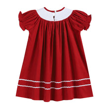 Load image into Gallery viewer, Red Corduroy Christmas Nativity Smocked Bishop Dress- Lil Cactus
