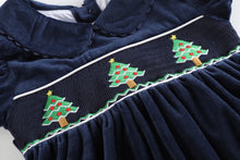Load image into Gallery viewer, Lil Cactus - Navy Velour Christmas Tree Dress
