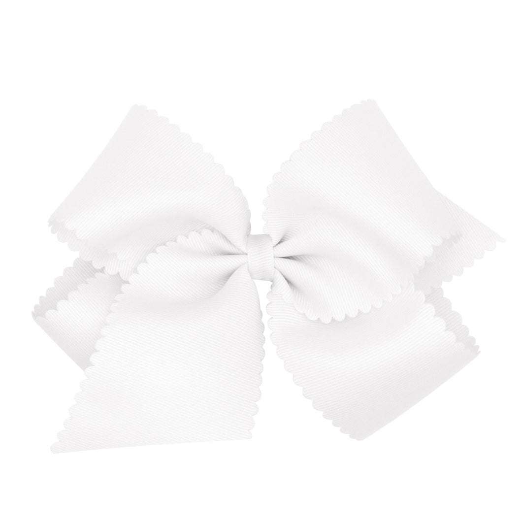 King White Grosgrain Bow with Scallop Edge