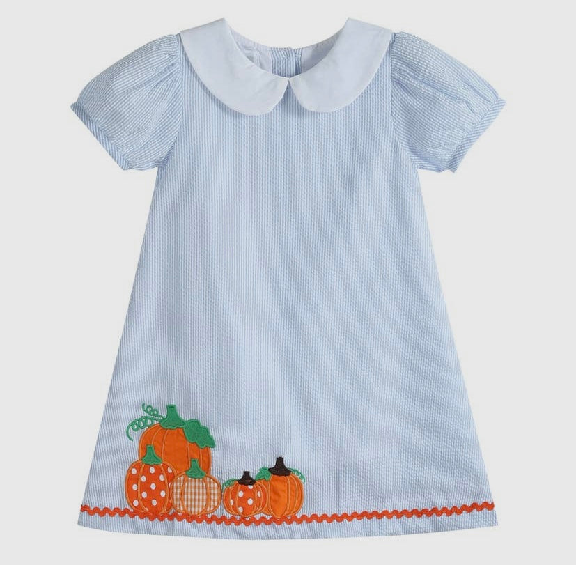Light Blue Seersucker Pumpkin A-Line Dress - Lil Cactus