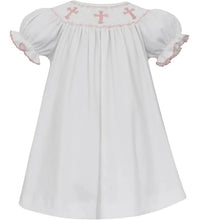 Load image into Gallery viewer, White and Pink Knit Crosses Bishop Dress
