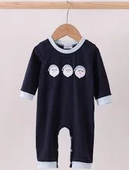 Navy Santa Embroidered Romper