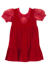 Load image into Gallery viewer, Red - Noella Organza Sleeve Velvet Dress - Isobella and Chloe
