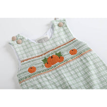 Load image into Gallery viewer, LIL Cactus - Plaid Pumpkin Smocked Overalls
