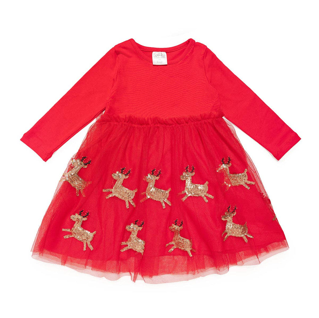 Reindeer Sequin Christmas Tutu Dress - Kids Holiday