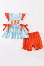 Load image into Gallery viewer, Blue Striped Embroidered Pumpkin Girl Set
