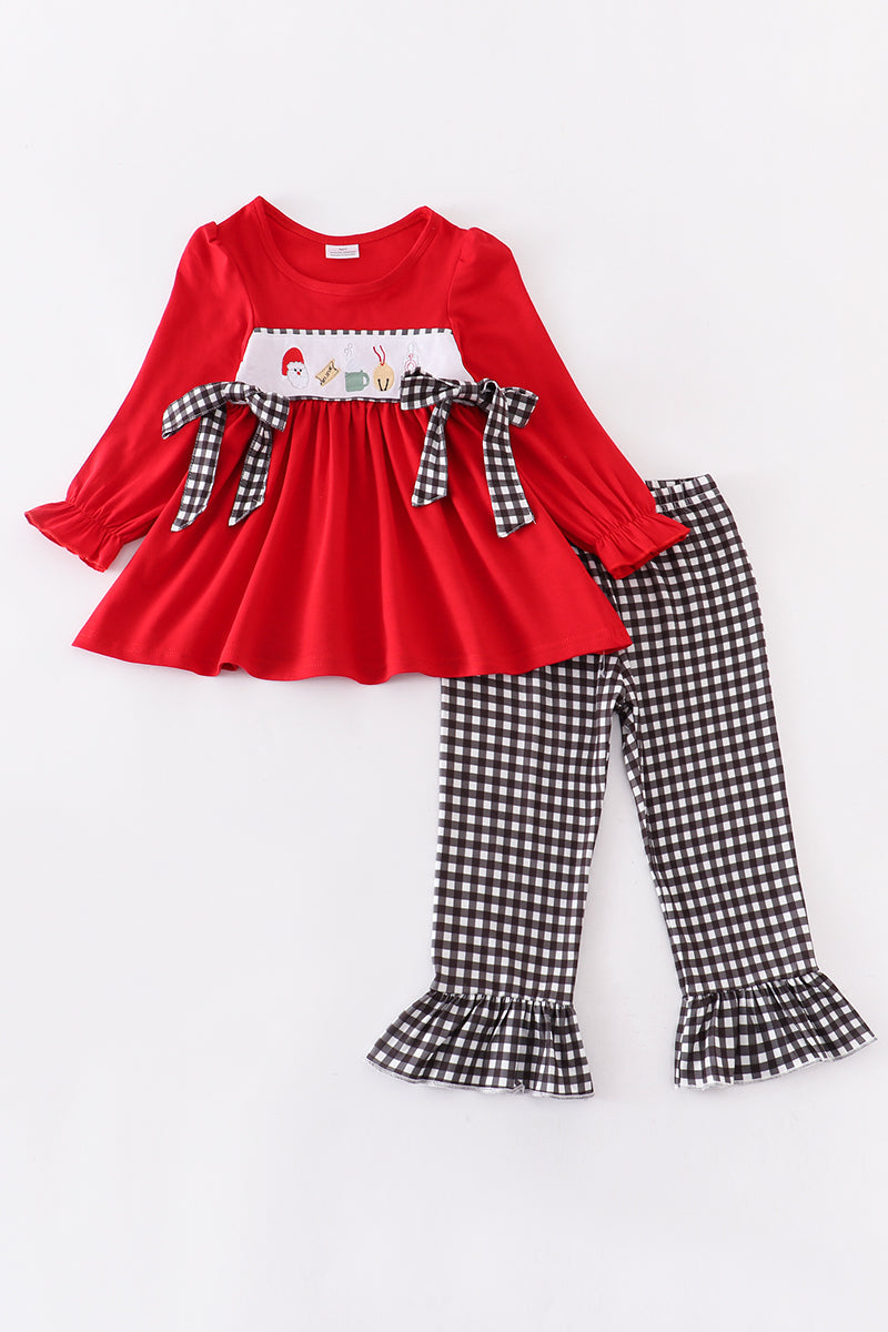 Red Santa Embroidery Girl's Set