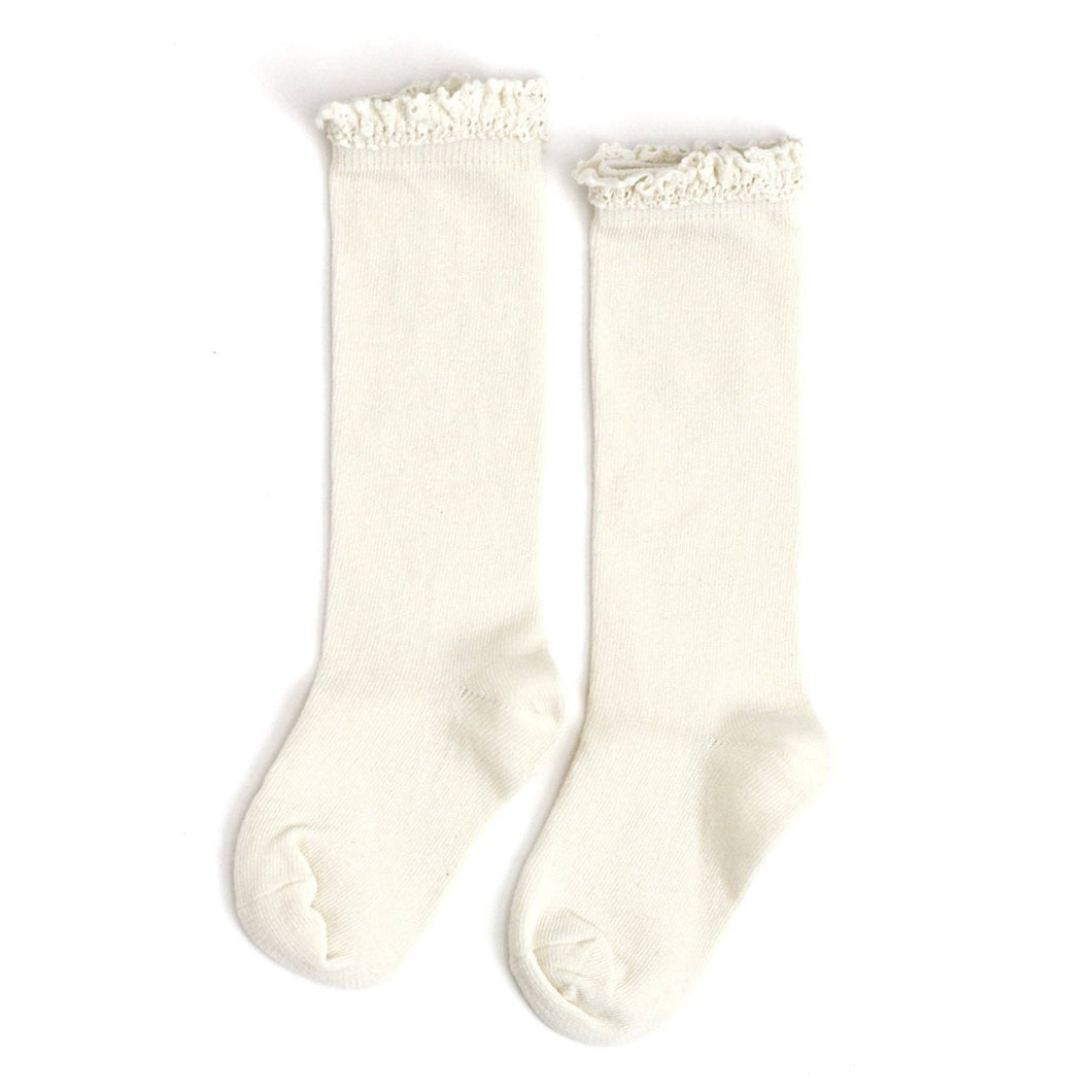 Ivory Lace Top Knee High Socks: 6-18 MONTHS