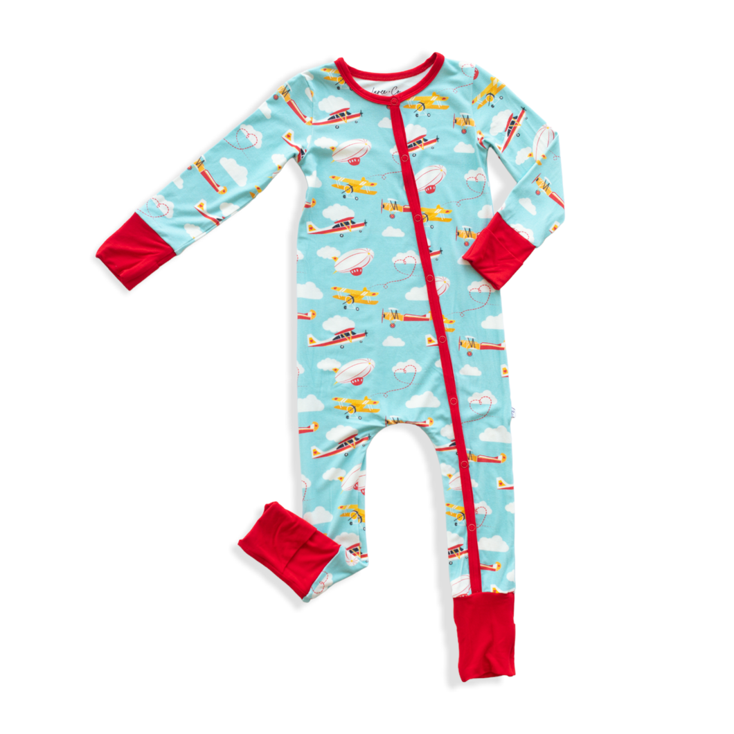 Airplanes Bamboo Snap Convertible Footie