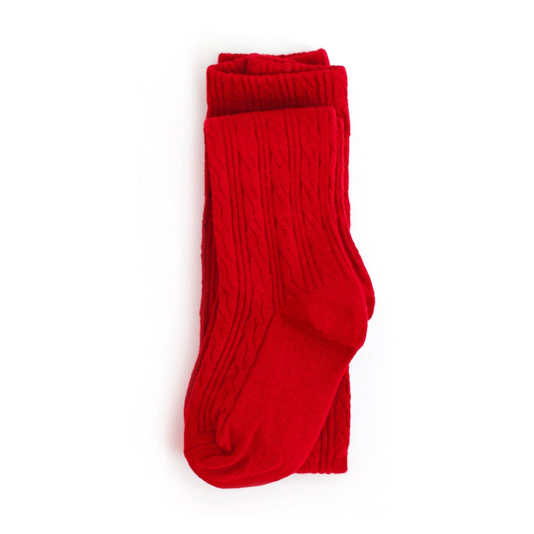 Bright Red Cable Knit Tights: 0-6 MONTHS