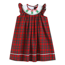 Load image into Gallery viewer, LIL Cactus - Red and Green Plaid Christmas Tree Smocked Bishop Dress
