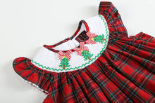Load image into Gallery viewer, LIL Cactus - Red and Green Plaid Christmas Tree Smocked Bishop Dress
