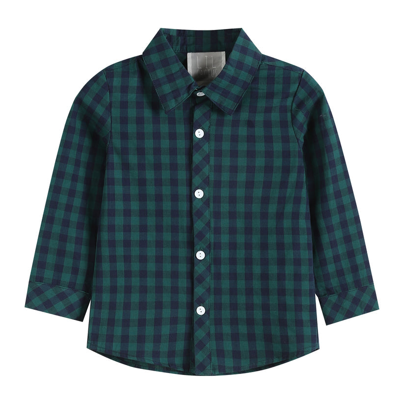 LIL Cactus - Blue and Green Gingham Boy Dress Shirt