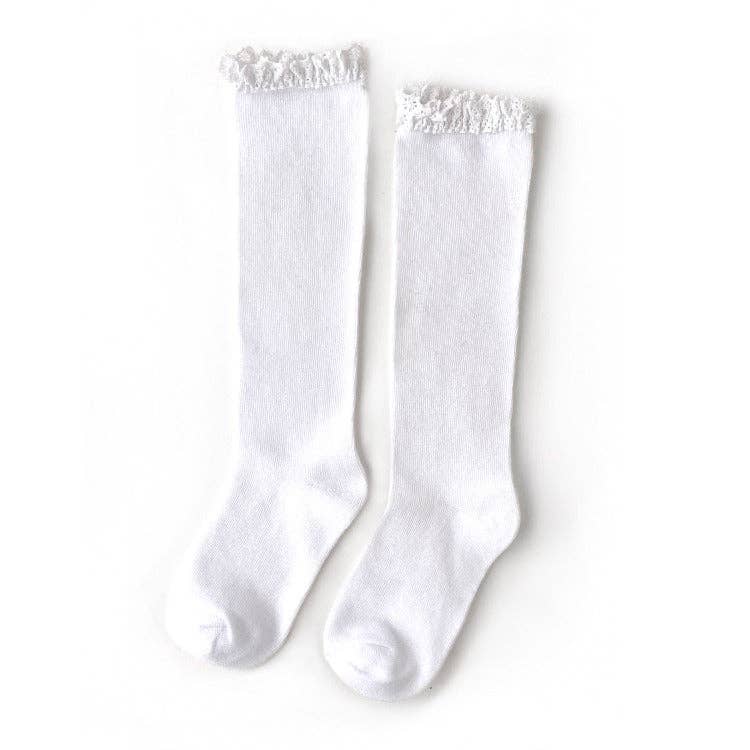 White Lace Top Knee Highs: 4-6Y
