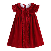 Load image into Gallery viewer, Lil Cactus - Red Velour Ruffle Dress

