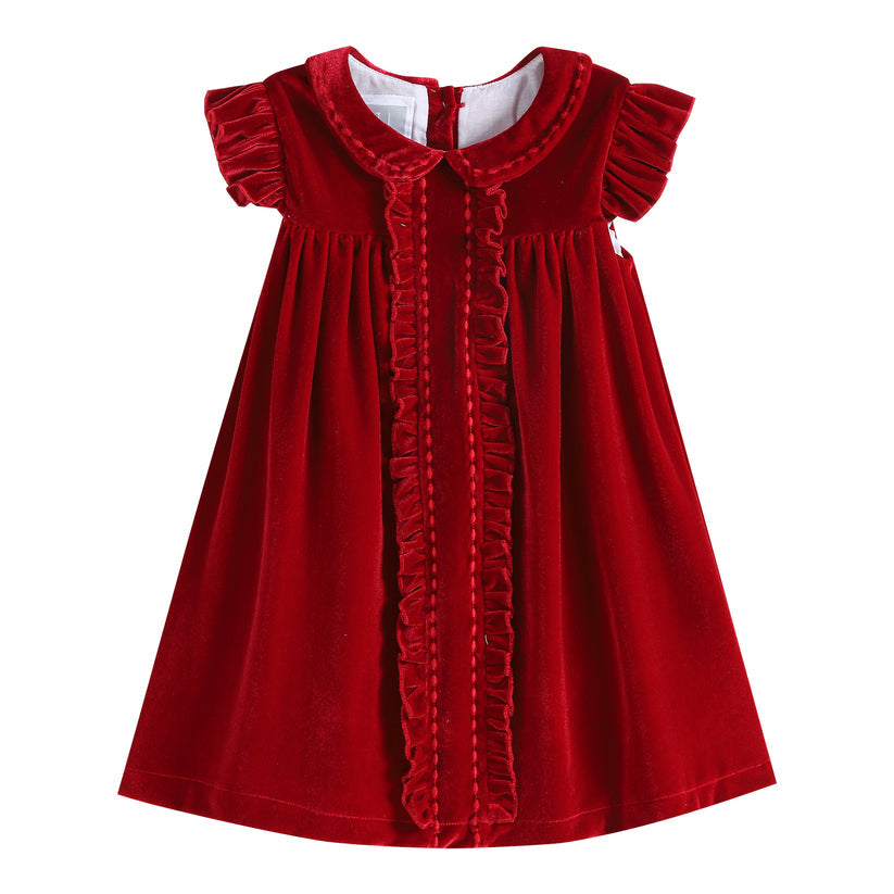 Lil Cactus - Red Velour Ruffle Dress