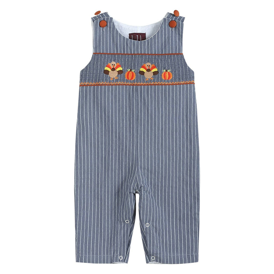 LIL Cactus - Stripe Turkey Smocked Overalls