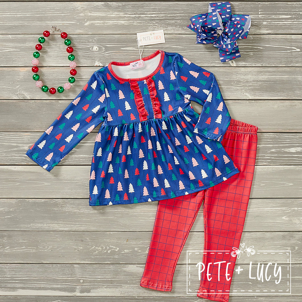 Pete and Lucy- Plaid Christmas 2 Piece Pants Set - Long Sleeve