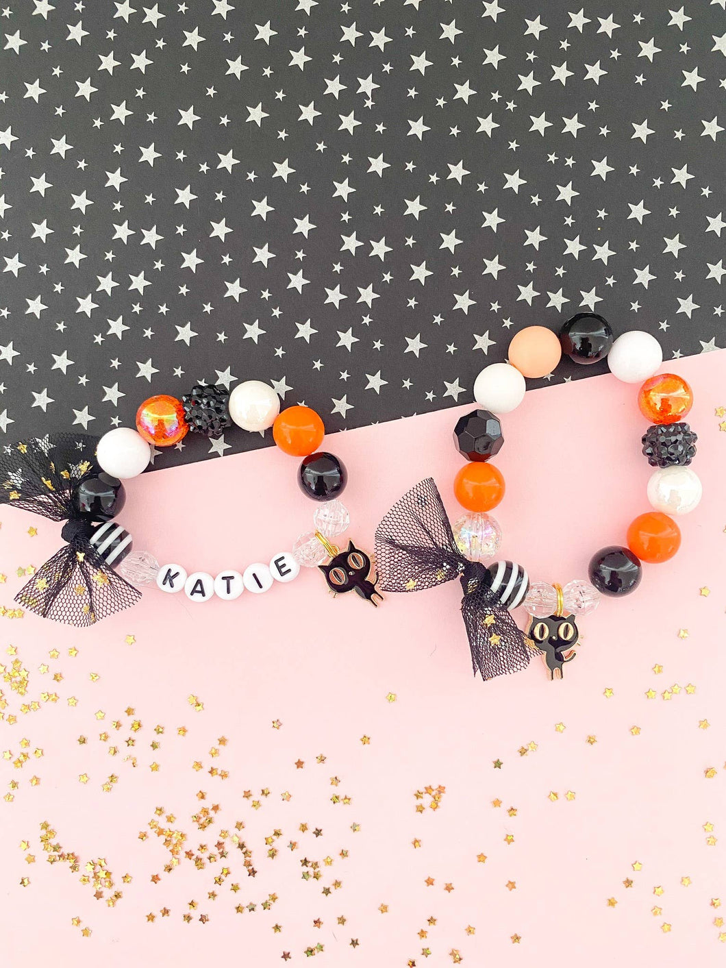 Halloween 2022: Black and Orange Kitty Cat Bracelet