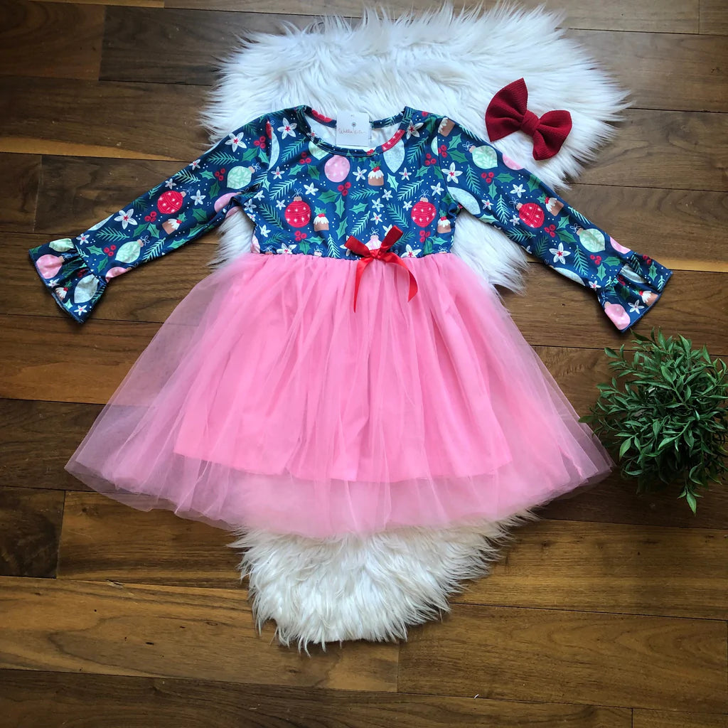 A Pink Christmas Ornaments Tulle Dress