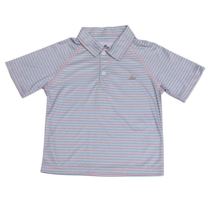 Boy's Polo- Blue/ Peach/ SIlver