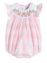 Load image into Gallery viewer, Large Pink Check Butterfly Garden Smocked Romper
