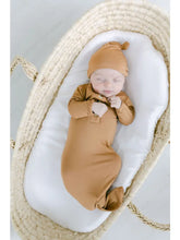 Load image into Gallery viewer, Knotted Baby Gown and HAT AND HEADBAND Set (Newborn - 3 mo.) - Camel Brown

