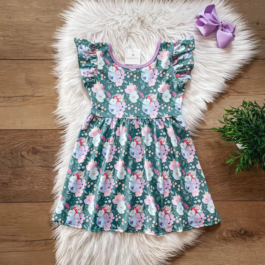 Green Floral Dress with Bow Back