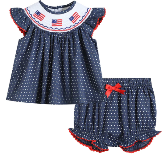 Navy American Flag Top and Bloomer Set