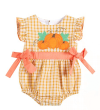 Load image into Gallery viewer, LIL Cactus - Orange Gingham Ruffle Pumpkin Bow Bubble
