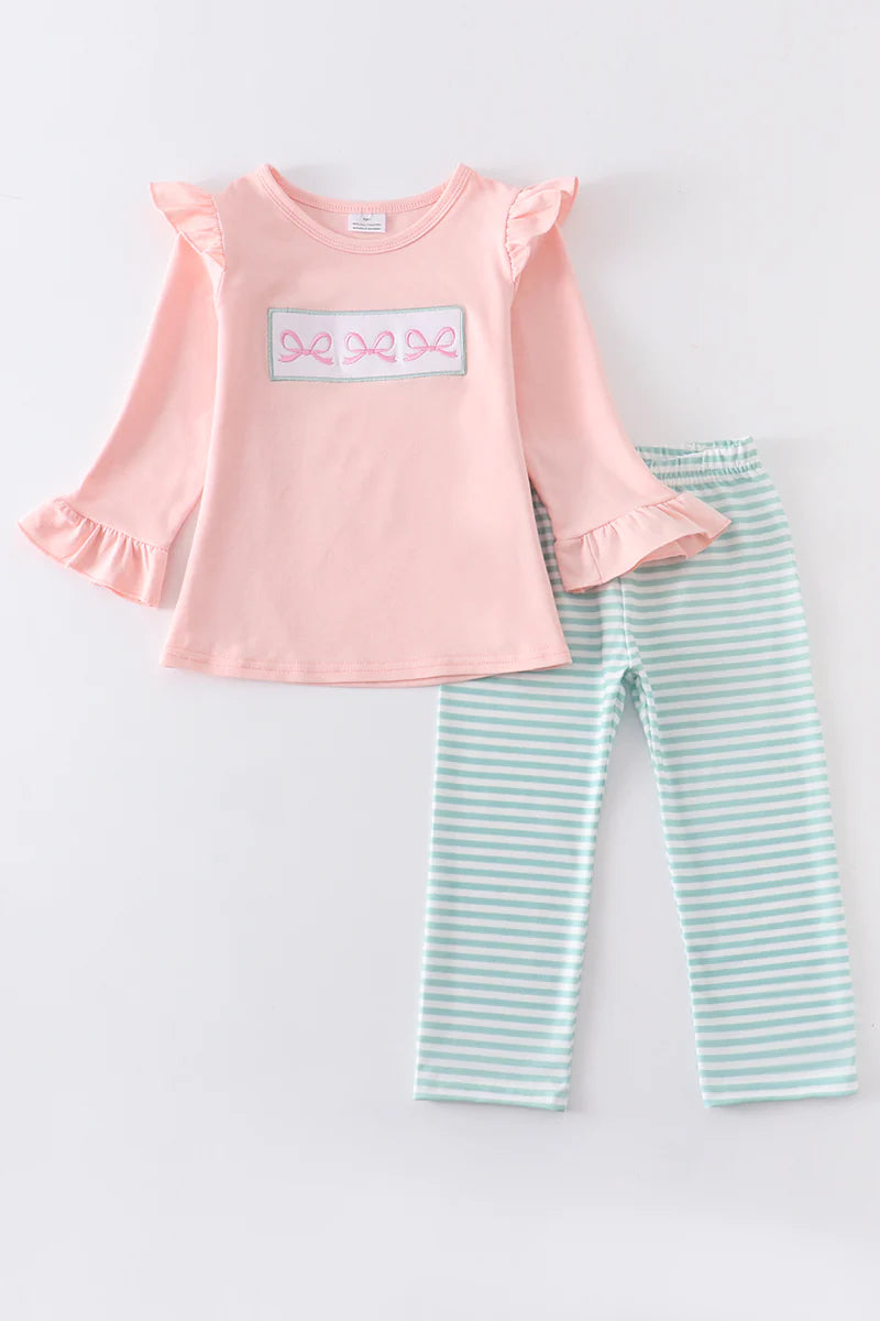 Pink Bow Embroidered Girl Set