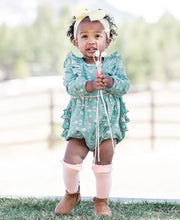 Load image into Gallery viewer, RuffleButts - Falling Flora Long Sleeve Waterfall Bubble Romper

