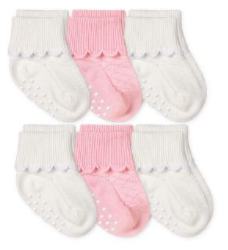 Jefferies Socks Non-Skid Scalloped Turn Cuff Socks 6 Pair Pack - Girl Infant - Pink/White