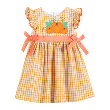 Load image into Gallery viewer, LIL Cactus - Orange Gingham Ruffle Pumpkin Bow Dress
