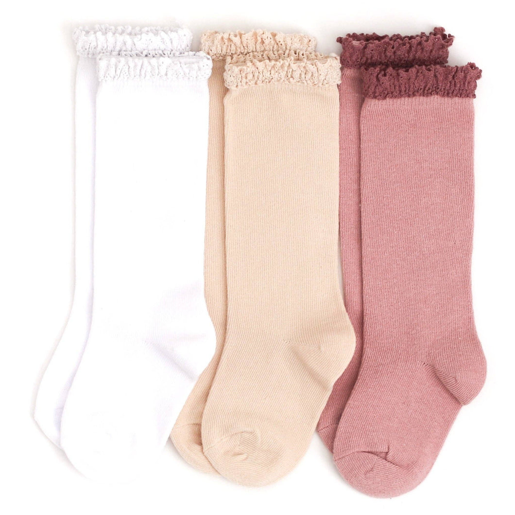 Girlhood Lace Top Knee High Sock 3-Pack: 4-6 YEARS